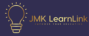 A gold and blue logo for jmk leadership