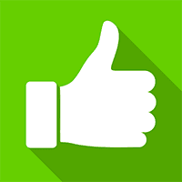 A white thumb up sign on green background