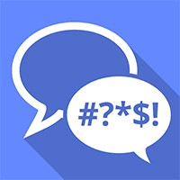 A blue background with two white speech bubbles.