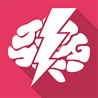 A white lightning bolt is on top of a pink background.