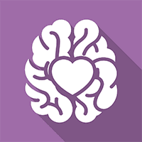 A purple background with a white brain and heart.